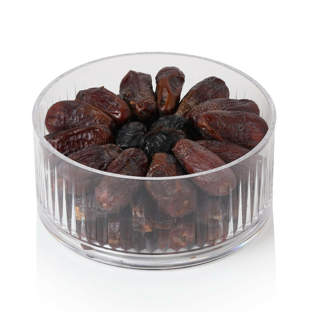 Ajwa & Amber Dates Gift Box – Premium Transparent Ribbed Packaging by Tamooriya