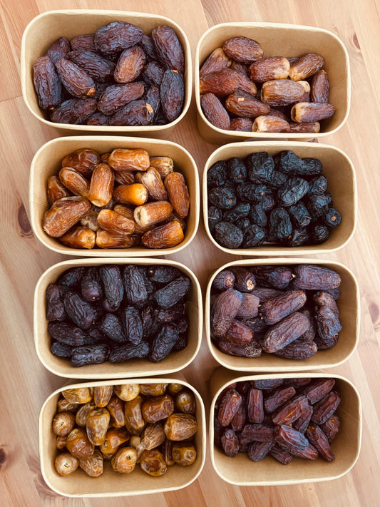 assorted saudi premium dates, Medjool,amber, safawi, sukri, mabroom, sugai, ajwa